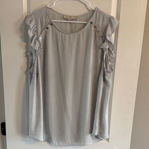 Striped Ruffle Sleeve Shell Top - Gray